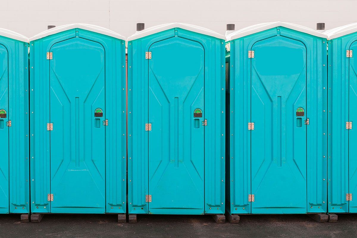 Industrial portable restroom units at a plant in Gulfport, Mississippi