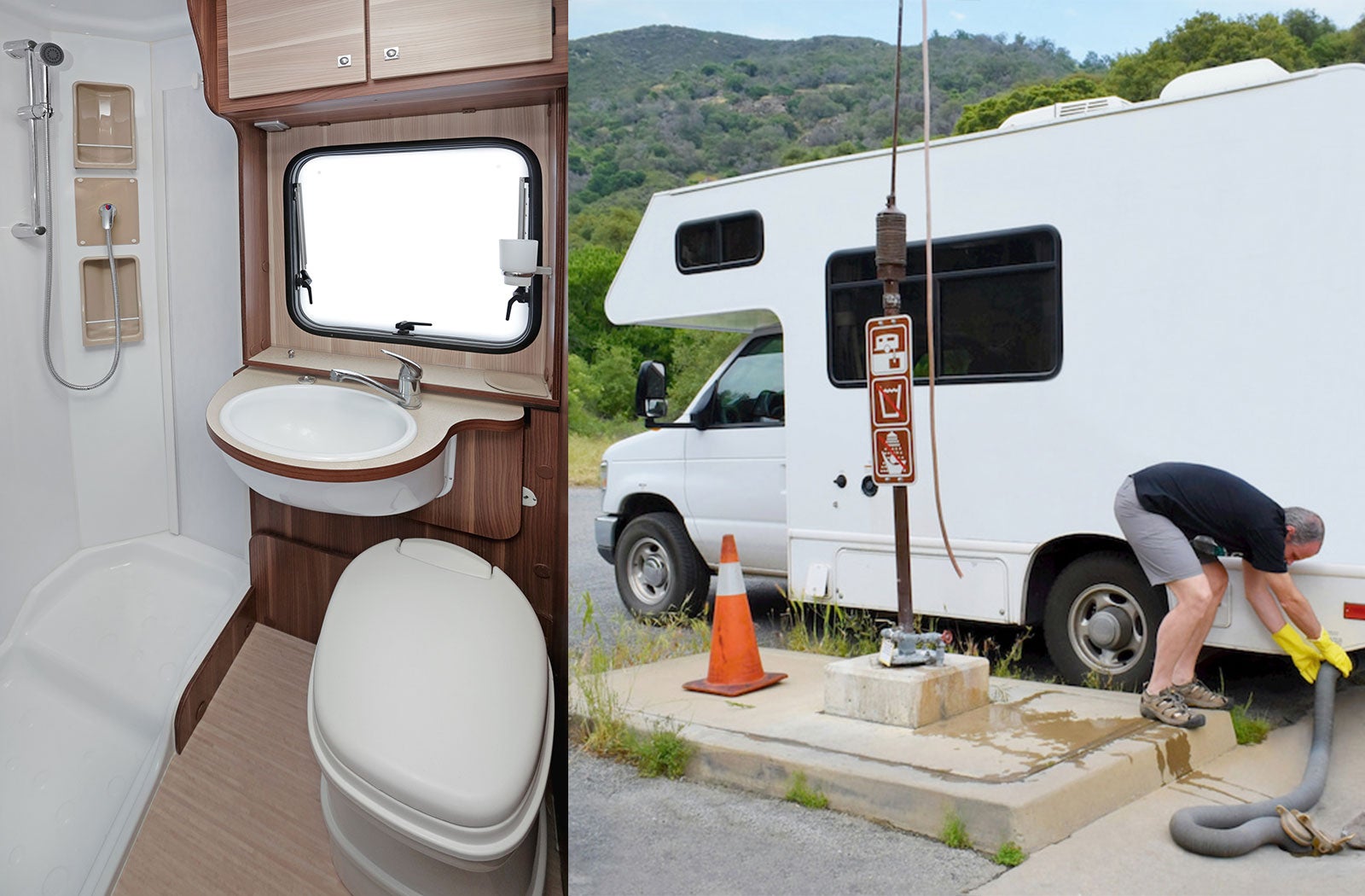 Portable RV/camper toilet and holding tank setup in Gulfport, Mississippi