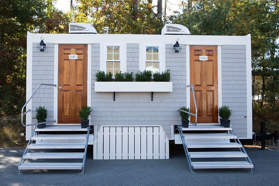 Wedding restroom units discretely staged at a venue in Gulfport, Mississippi